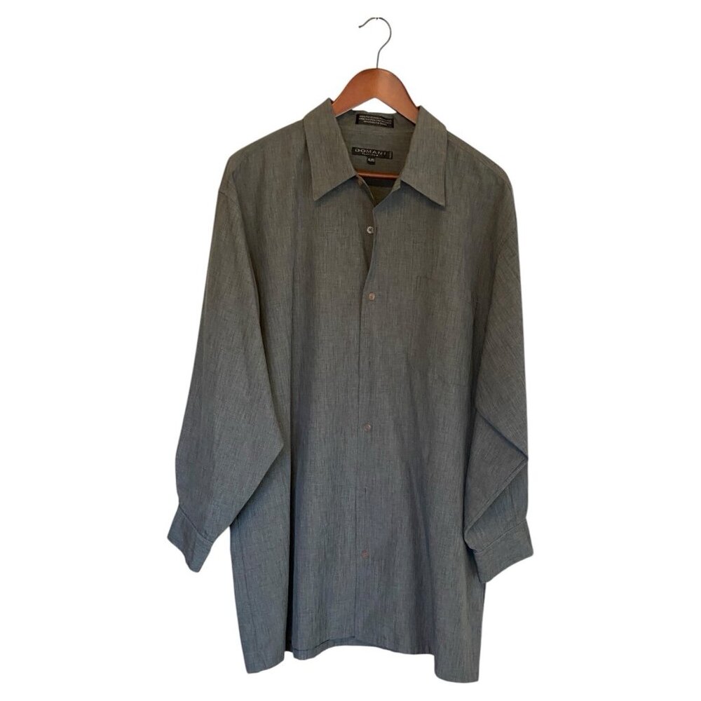 Domani Platinum Men's XL Gray Long Sleeve Button Up Shirt Micro Polyester